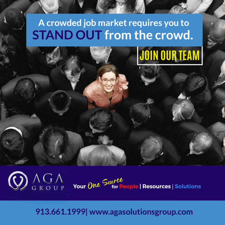 A crowded job market image highlighting the AGA Group Talent Showcase as a standout solution for medical and dental job seekers.