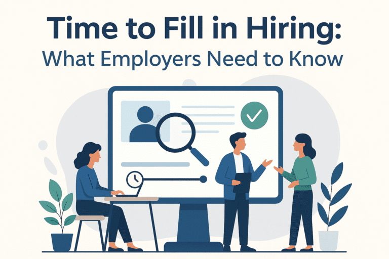 HR professionals analyzing time to fill in hiring using a digital platform with candidate profiles and recruitment metrics
